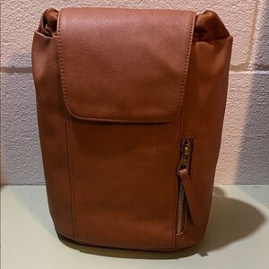 a new day Tan Leather Mini Backpack Purse with Side Zip